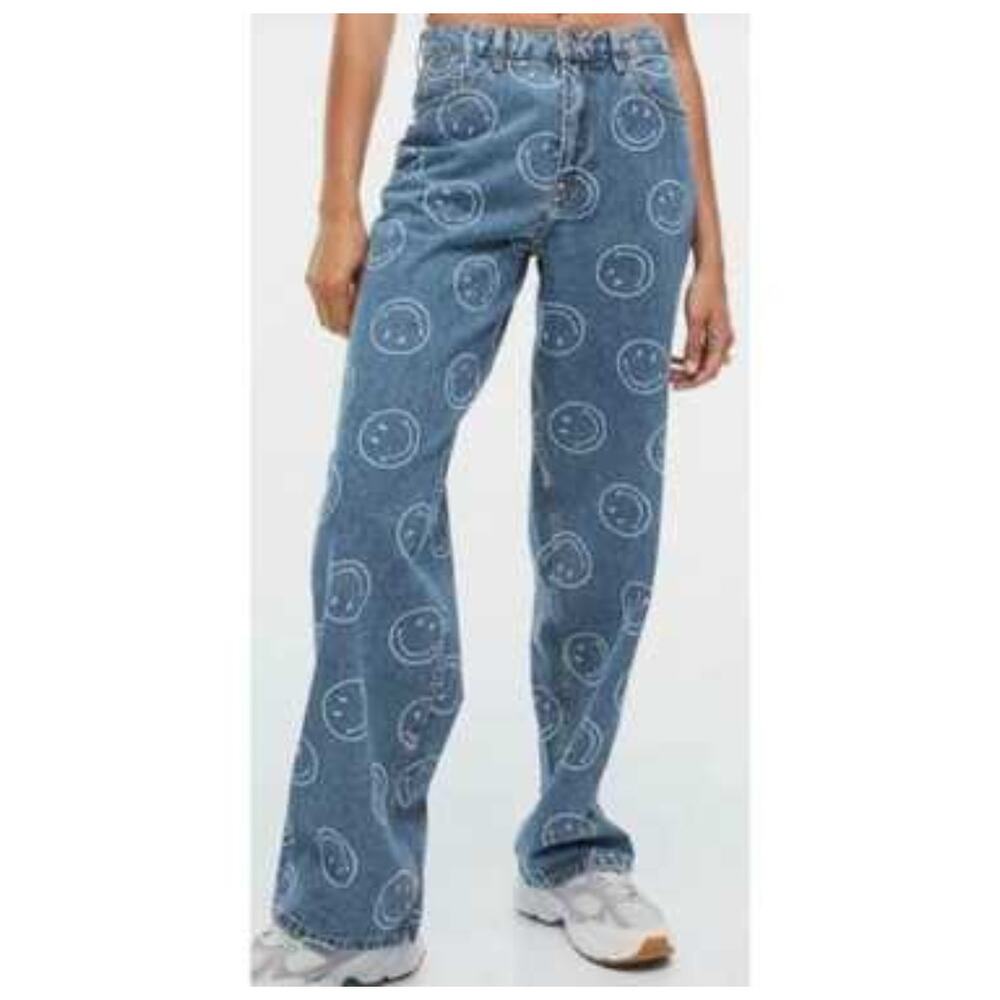 Smiley Originals X H&M Loose Fit High Waist Jeans Women Medium Blue Denim Sz 2